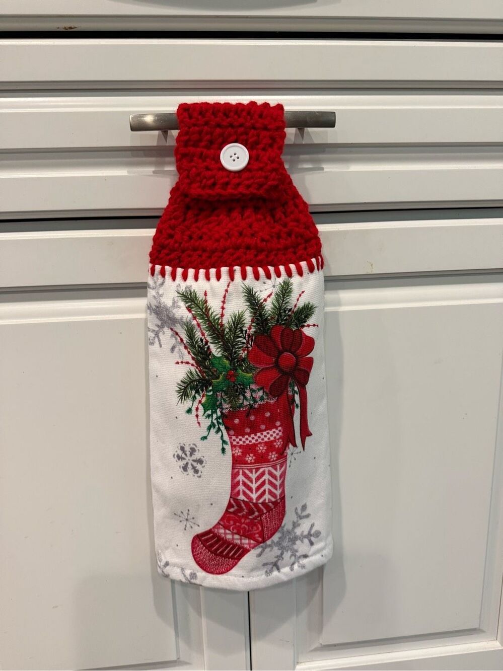 Crochet Top Kitchen Towel- Christmas stocking